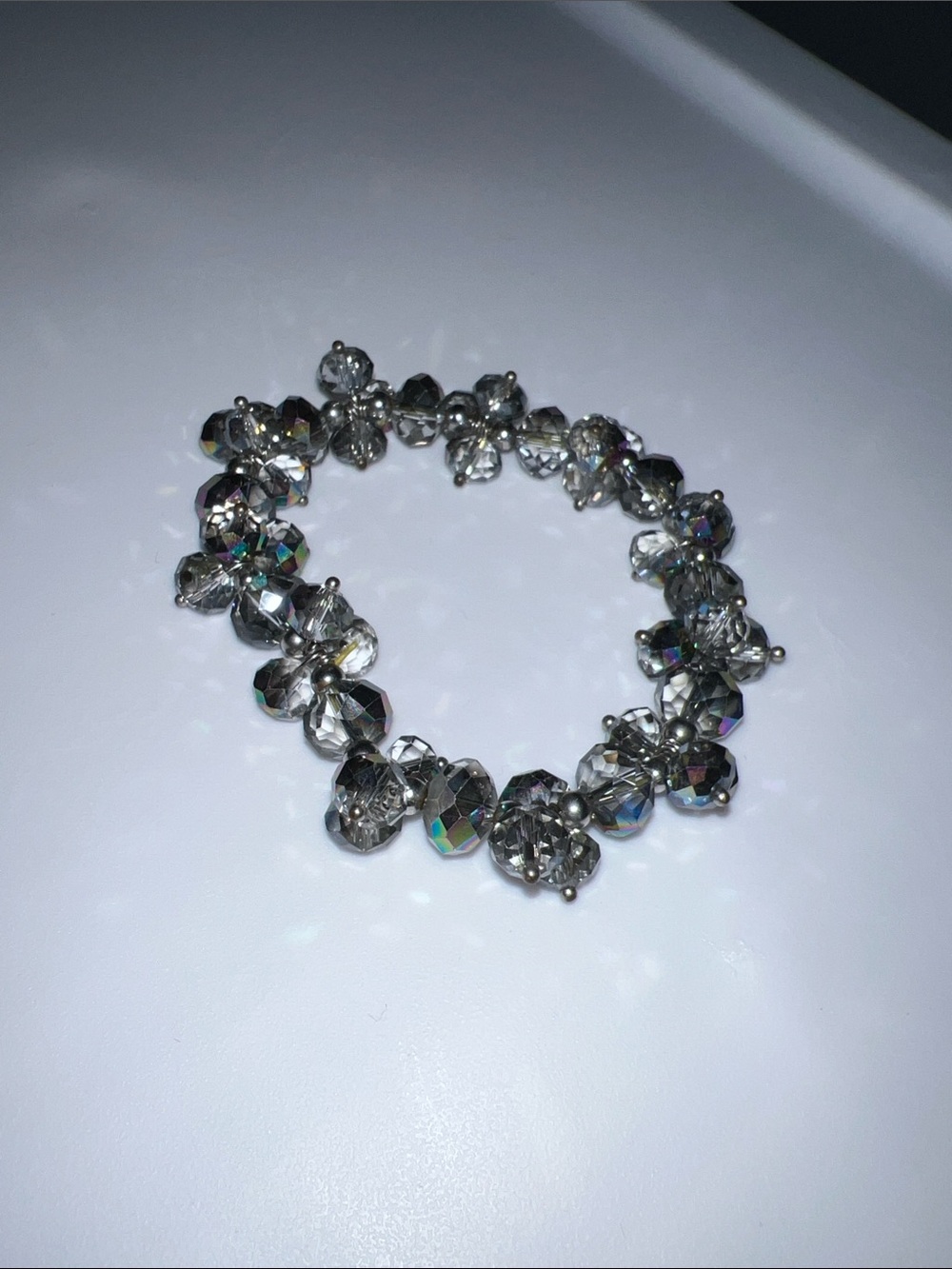 Silver Crystal Cluster Stretch Bracelet - Clear/Silver Sparkle